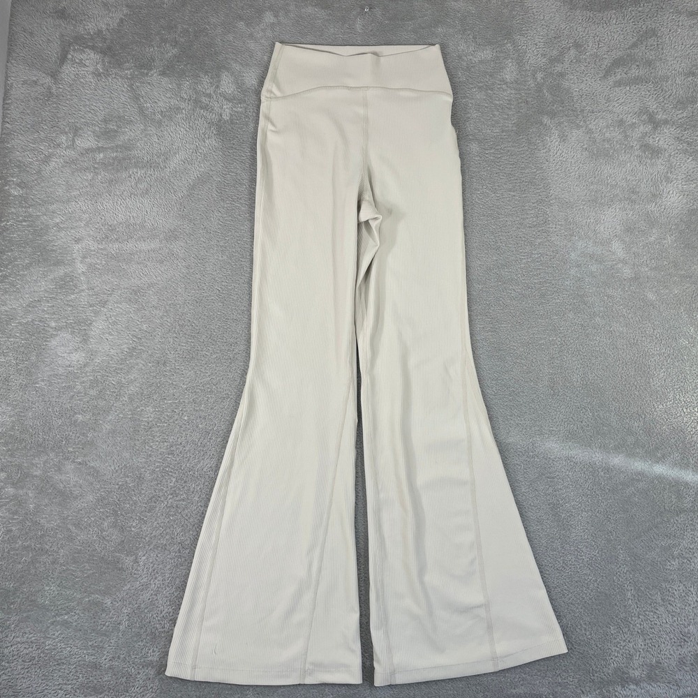 Old Navy Powersoft Ribbed‎ Super Flare Leggings Womens XS Beige High Rise Yoga